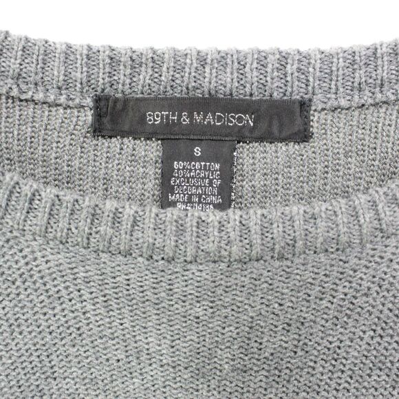 89th & Madison Womens Pullover Sweater Gray Scoop Neck Studded Ribbed Hem - Picture 2 of 8